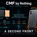 Infographic on CMF by Nothing's second-front strategy: budget line (CMF Buds, CMF Watch, color/material/finish options) under $100, paired with upmarket Nothing Phone (2) for flagship experience, illustrating modular, affordable, mass-market hardware strategy alongside premium positioning