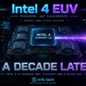 Infographic: Intel 4 EUV Meteor Lake chiplet arrives 2024, a decade after TSMC (2018) and Samsung (2018) reached comparable nodes, calling it progress but lost leadership and market momentum despite heavy R&D investment