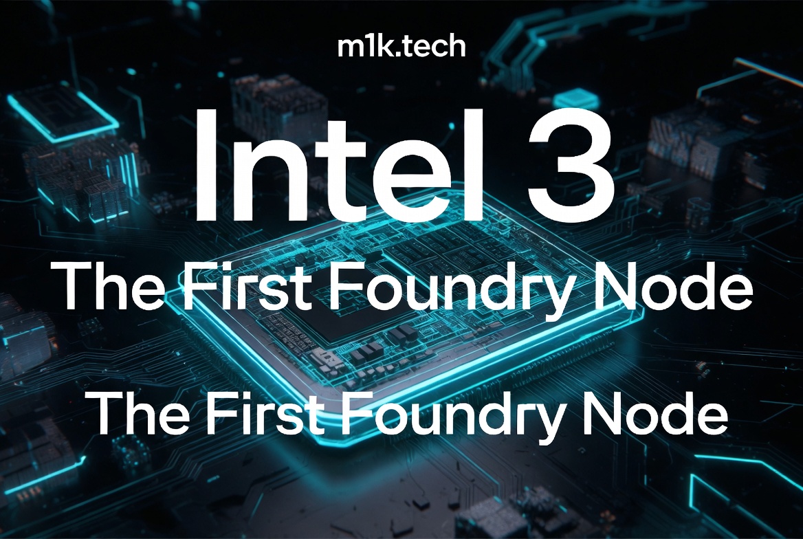 Intel 3: The First Foundry Node — m1k.tech article header with a glowing circuit board illustration