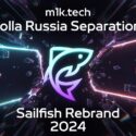 m1k.tech Jolla Russia Separation – Sailfish Rebrand 2024, featuring the Sailfish OS logo with a dramatic shattering effect