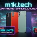 m1k.tech CMF Phone 1 Official Launch — four color variants shown; first week sales: 1.5 million units, record-breaking demand, new market dominance