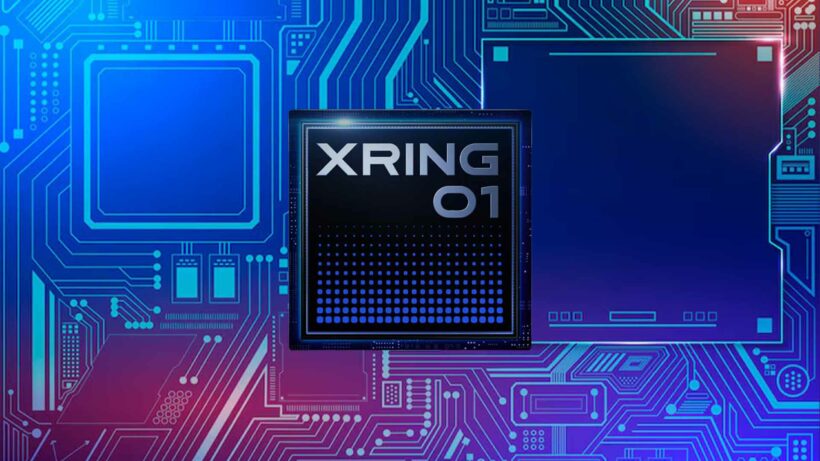 XRING 01 chip rendered over a colorful circuit board background