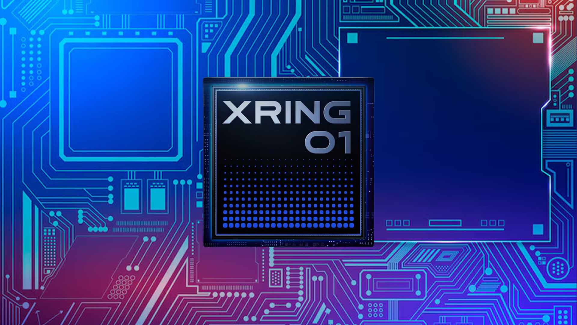 XRING 01 chip rendered over a colorful circuit board background