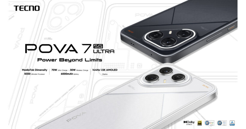 TECNO POVA 7 5G Ultra: MediaTek Dimensity 8350, 70W charging, 6000mAh battery, and 144Hz 1.5K AMOLED display