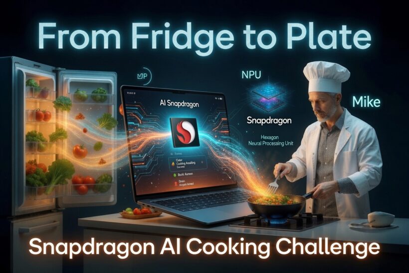 From Fridge to Plate – Snapdragon AI Cooking Challenge: Mike cooks with a Snapdragon-powered laptop as AI sous-chef, guided by the Hexagon Neural Processing Unit