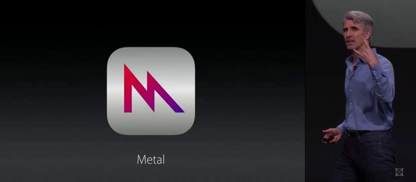 Craig Federighi presenting Metal on stage at an Apple keynote
