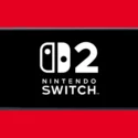 Nintendo Switch 2 console displaying its official logo on screen against a red background