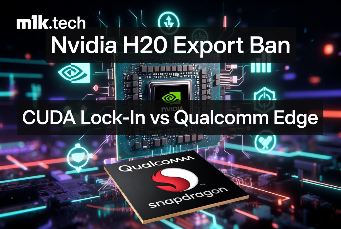 Nvidia H20 Export Ban: CUDA Lock-In vs Qualcomm Edge — m1k.tech article thumbnail featuring Nvidia and Qualcomm Snapdragon chips