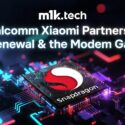m1k.tech article cover: Qualcomm Xiaomi Partnership Renewal & the Modem Gap, featuring a Snapdragon chip on a circuit board