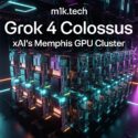 Grok 4 Colossus – xAI's Memphis GPU Cluster, illustrated with a stylized neon-lit server rack array