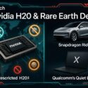 m1k.tech infographic: Nvidia H20 & Rare Earth Deal — covering Restricted H20 chips, Snapdragon Ride, and Qualcomm's Quiet Edge