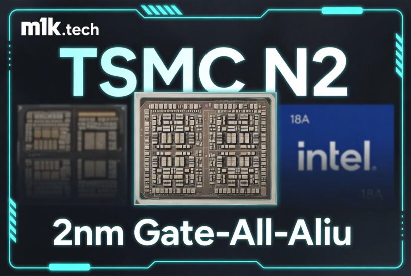 TSMC N2 2nm Gate-All-Around process node, featuring a chip die shot alongside an Intel 18A processor