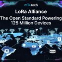LoRa Alliance: The Open Standard Powering 125 Million Devices, shown over a global map with IoT connectivity icons