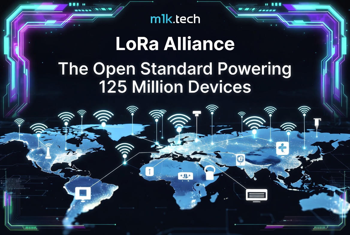 LoRa Alliance: The Open Standard Powering 125 Million Devices, shown over a global map with IoT connectivity icons