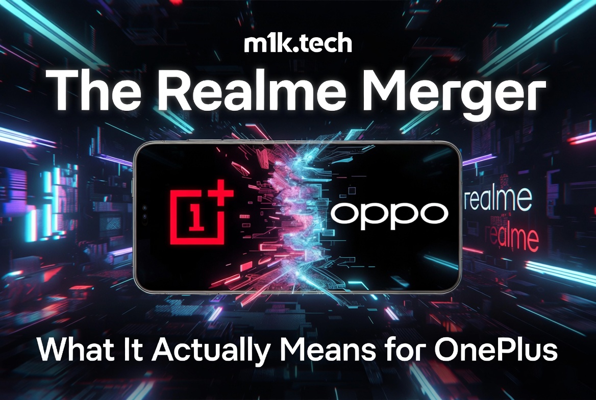 The Realme Merger: What It Actually Means for OnePlus — article header image showing OnePlus, OPPO, and Realme logos