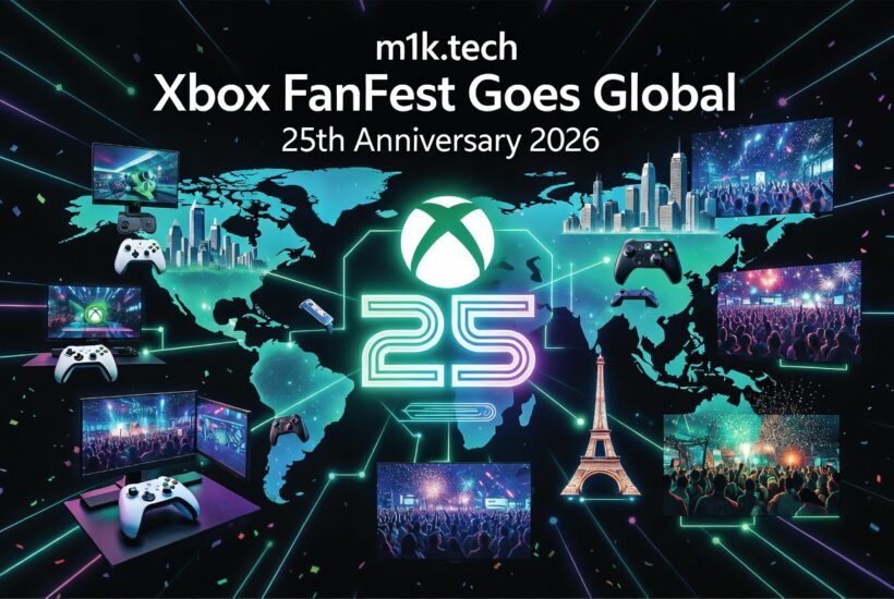 Xbox FanFest Goes Global – 25th Anniversary 2026 promotional graphic featuring a world map, Xbox logo, and the number 25 surrounded by controllers and crowd scenes
