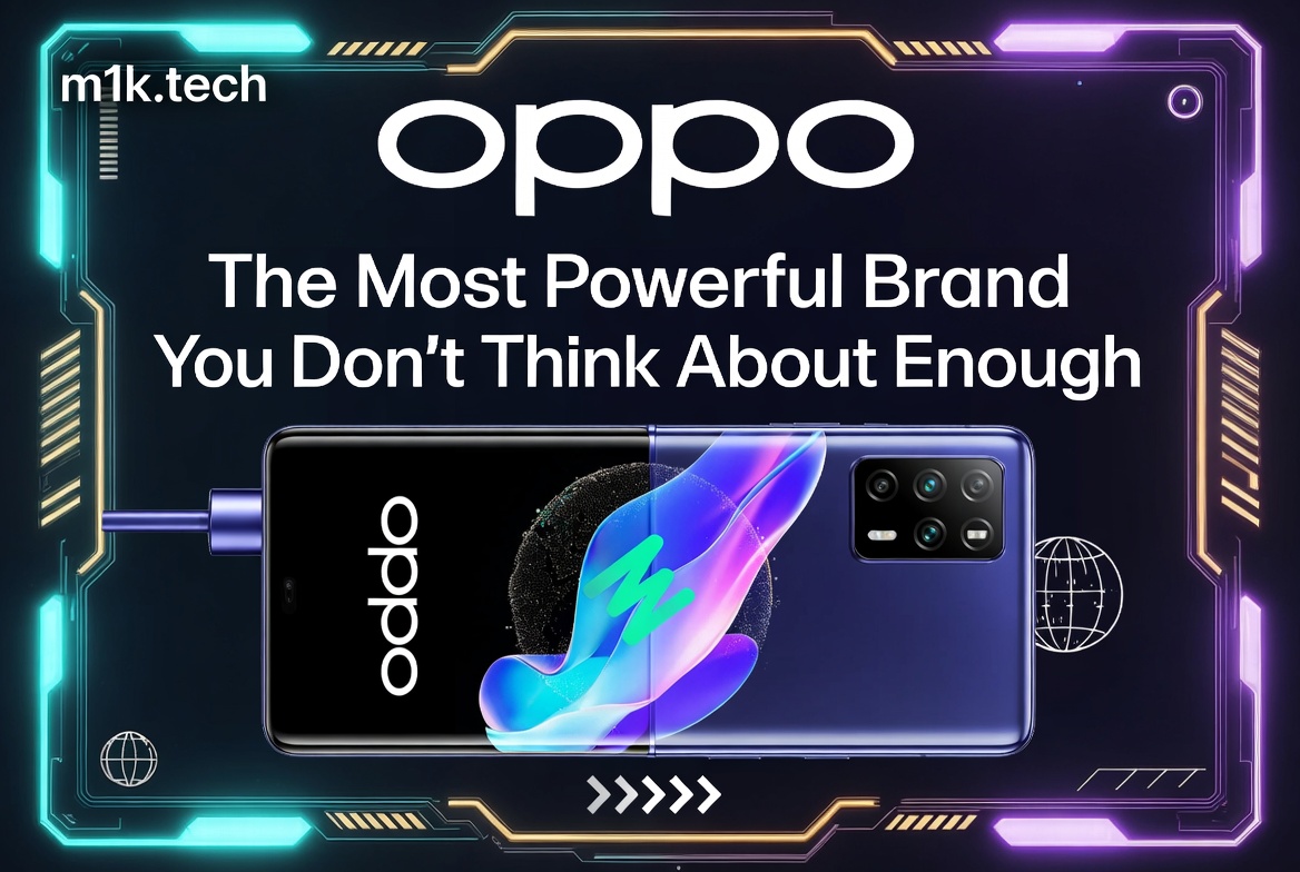 OPPO: The Most Powerful Brand You Don't Think About Enough — promotional graphic featuring an OPPO smartphone with a charging cable