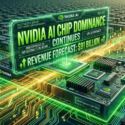 NVIDIA AI Chip Dominance Continues graphic with a $91 billion revenue forecast over a server room background