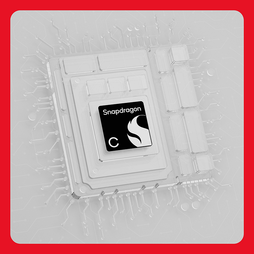 Qualcomm Snapdragon C Platform hero image showing the chip logo and badge against a dark background, representing the new entry-level Windows on Arm SoC family for budget laptops