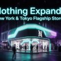 Nothing Expands: New York & Tokyo Flagship Stores — futuristic neon-lit Nothing store on a city street corner at night