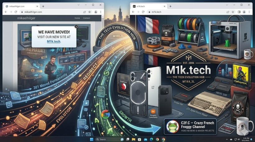 M1k.tech redesigned home page showing tech reviews and editorials by Mike, a French tech writer based in Chicago