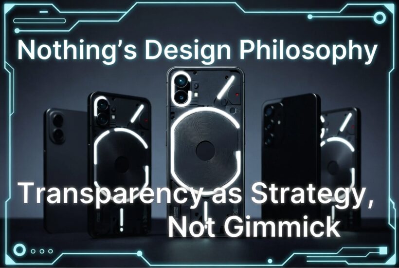 Nothing's Design Philosophy: Transparency as Strategy, Not Gimmick — Nothing phones with transparent backs and glowing Glyph Interface lighting