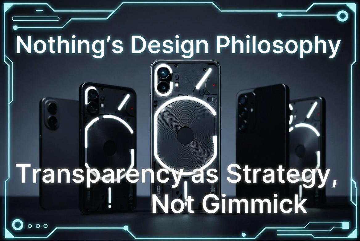 Nothing's Design Philosophy: Transparency as Strategy, Not Gimmick — Nothing phones with transparent backs and glowing Glyph Interface lighting