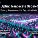 Sculpting Nanoscale Geometry: diagram showing a premium washaper layer over an ultrathin 10 nm YBCO conductor grown on a nanofaceted MgO substrate, illustrating superconductivity research by m1k.tech