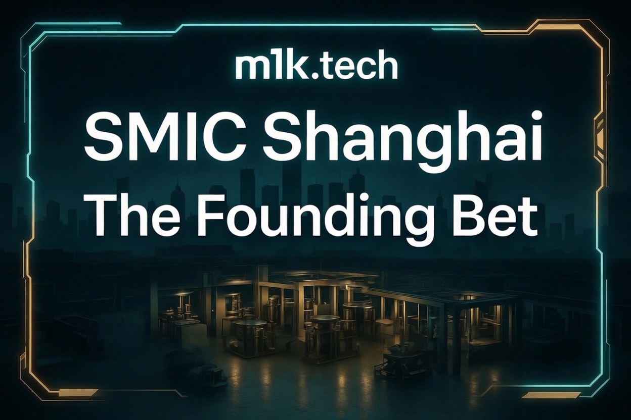m1k.tech article cover: SMIC Shanghai – The Founding Bet, with a futuristic semiconductor fab illustration