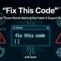Fix This Code: The Three Words Behind the Fable 5 Export Ban — m1k.tech article graphic featuring an AI model prompt and warning icons