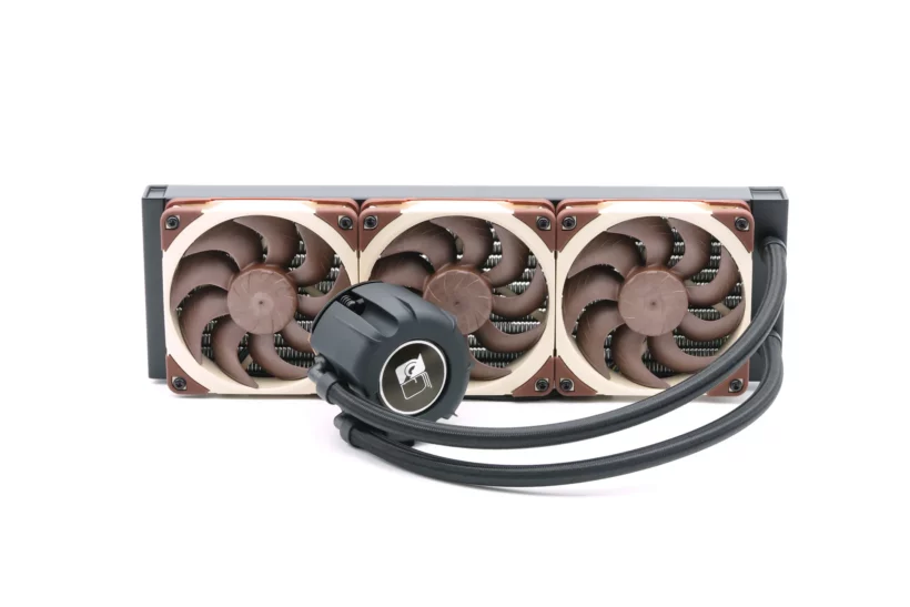 Noctua NL-LC1 AIO liquid cooler with 360mm radiator and NF-A12x25 G2 fans, shown in Noctua's signature brown and beige colorway