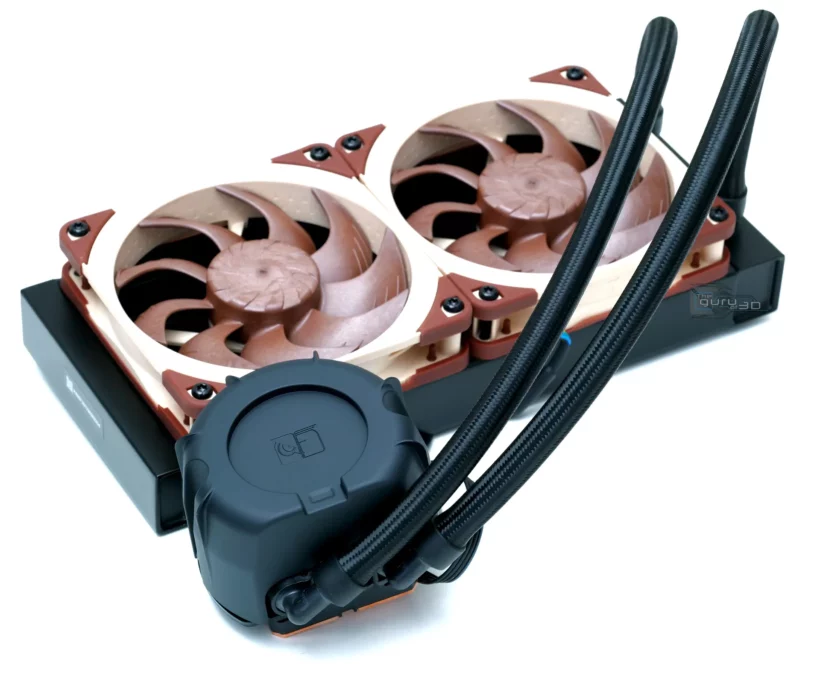 Noctua NL-PNA1 Pump Noise Absorber: triple-layer soundproofing with integrated tuned-mass damper wrapping the Asetek Emma V2 pump
