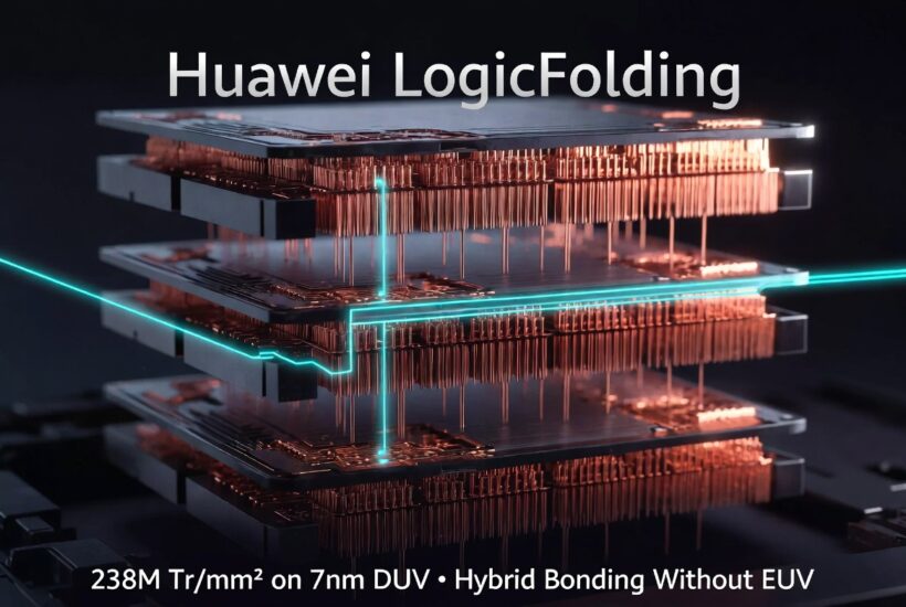 Huawei LogicFolding: stacked chip layers with hybrid bonding, achieving 238M Tr/mm² on 7nm DUV without EUV
