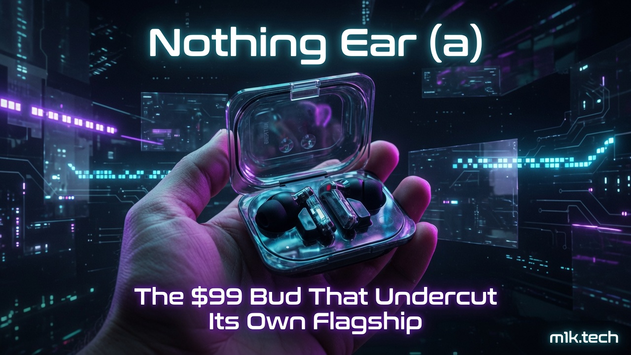 Nothing Ear (a) — The $99 Bud That Undercut Its Own Flagship, shown in a transparent charging case held in hand