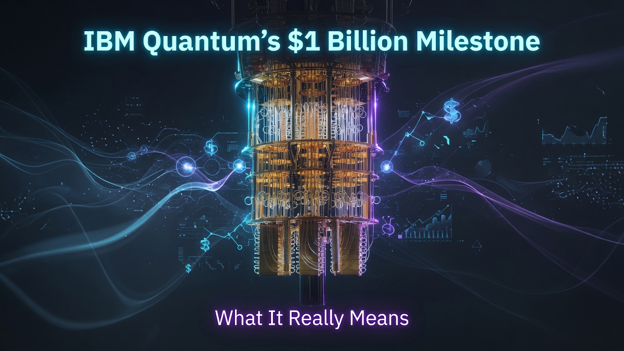 IBM Quantum's $1 Billion Milestone: What It Really Means — stylized quantum computer with glowing financial data streams