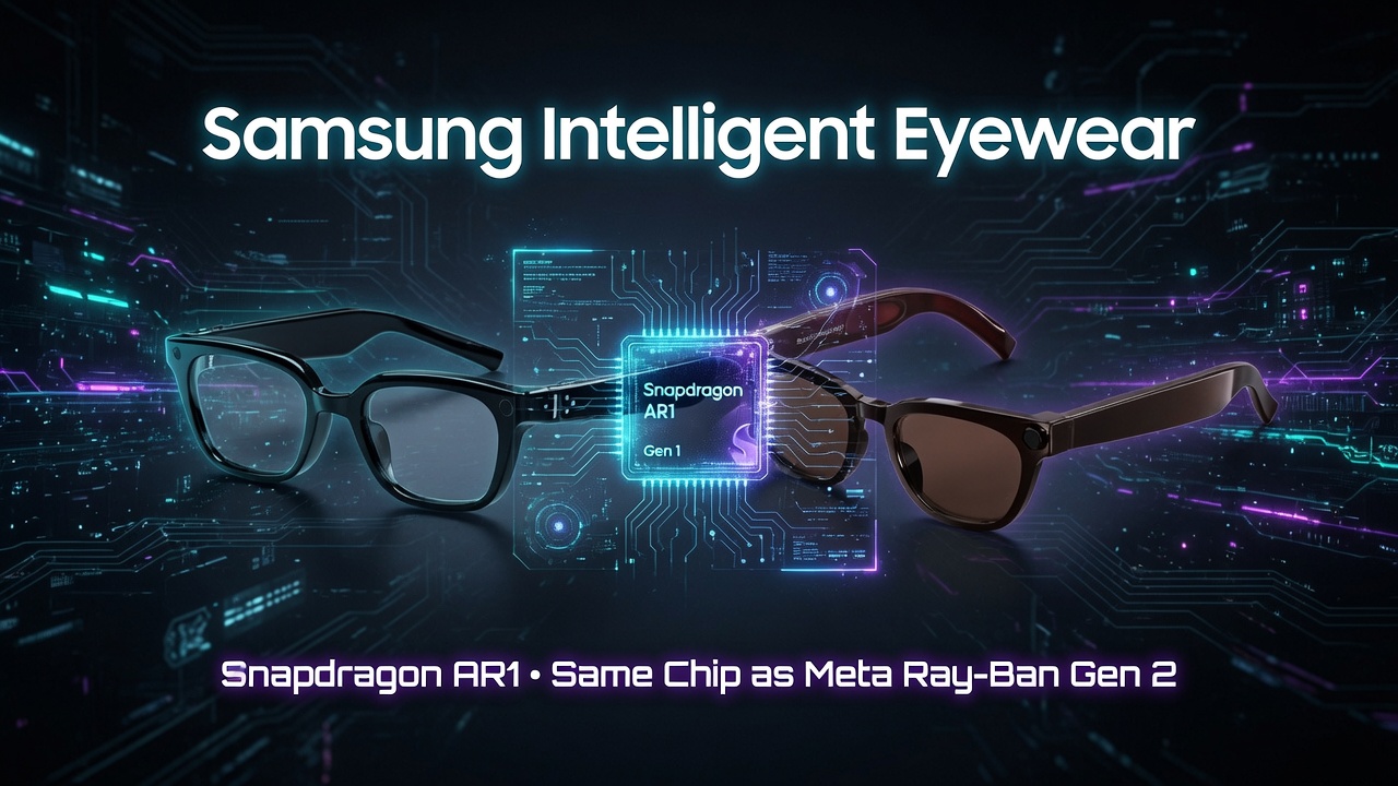 Samsung Intelligent Eyewear powered by Snapdragon AR1 Gen 1 — the same chip as Meta Ray-Ban Gen 2 smart glasses