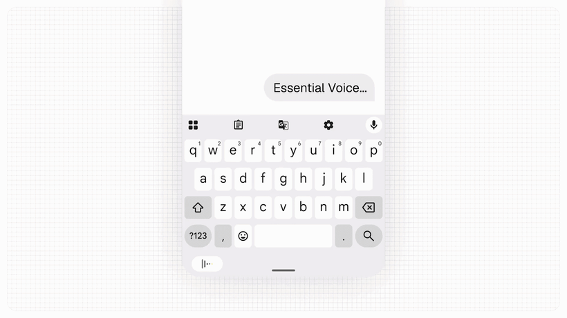 Animated demo of Essential Voice real-time transcription in Nothing OS 5.0