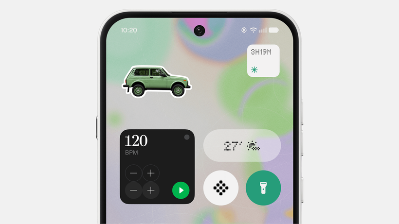 Nothing OS 5.0 screenshot showing the Gooey lock screen clock face