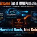 Infographic: Amazon exits MMO publishing, returning Lost Ark rights to Smilegate and Throne and Liberty rights to NC, while New World shuts down servers permanently. Titled "Handed Back, Not Sold," it marks the end of the Western middleman model for Korean MMOs amid industry restructuring