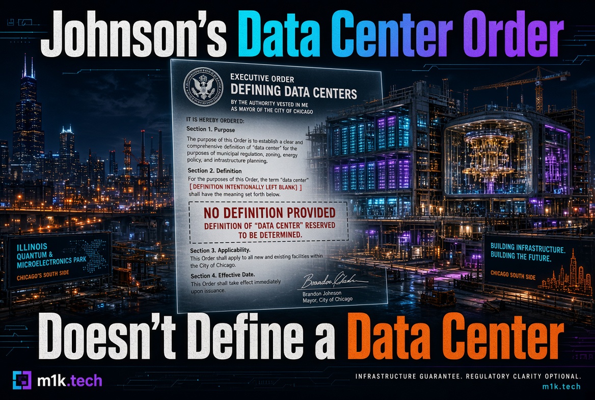 Chicago Mayor Brandon Johnson's executive order defining data centers leaves the definition of "data center" intentionally blank, with no definition provided