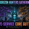 Infographic: Horizon Hunters Gathering shifts from live-service, with systems decommissioned, player hub offline, raids and microtransactions removed, endgame loop and monetization stripped, scope scaled back—co-op core remains. Text reads "Live-Service Core Gutted: Tighter. Focused. Co-op. The hunt continues