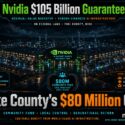 Infographic: Nvidia's $105B guarantee backs vendor-financed AI infrastructure on federal land at former Portsmouth Gaseous Diffusion Plant, Pike County, Ohio, including a 100,000+ GPU AI factory campus, $80M community fund, and local jobs, education, and infrastructure benefits