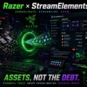 Razer x StreamElements promotional graphic: Consolidate. Streamline. Grow. Assets, Not the Debt. Powerful Tools. Smart Consolidation. Maximum Impact