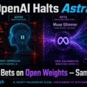 Infographic contrasting OpenAI halting its Astra model for safety containment while Meta releases open-weight Muse Glimmer models the same day, highlighting closed vs. open AI philosophies
