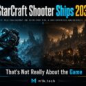 Illustration split between a sci-fi armored soldier firing a weapon and a dark gothic caravan scene, framing a 2030 sci-fi shooter announcement