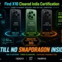 Infographic: Oppo Find X10, X10 Pro, and X10 Pro Max clear India BIS certification, all running MediaTek Dimensity 9600 series chips (no Snapdragon) and unified under ColorOS 17 across Oppo, OnePlus, and Realme