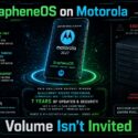 Infographic: GrapheneOS on 2027 Motorola flagship offers flagship-only support, memory tagging extension, and secure element protection, backed by 7 years of paid Qualcomm secure processing support. Volume devices like Moto G and E series are excluded for not meeting update and security requirements, ending Pixel exclusivity for hardened Android. Tagline: Volume Isn't Invited, from m1k.tech