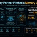 Infographic: Snapdragon Summit 2026 Day 2 shows three memory layers—Liquid Context, Snapdragon Start, and Aware—unified as on-device agent memory, alongside Surface Pro price rising to $1,499 due to DRAM cost spikes, and an agent flow of Ingest, Understand, Remember, Reason, Act affected by LPDDR cost impact and supply constraints