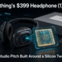 Illustration of Nothing's Headphone (1) Pro headset with case, box, USB-C cables, and a highlighted chip graphic showing sub-15ms wired latency and 24-bit/192kHz USB-C specs