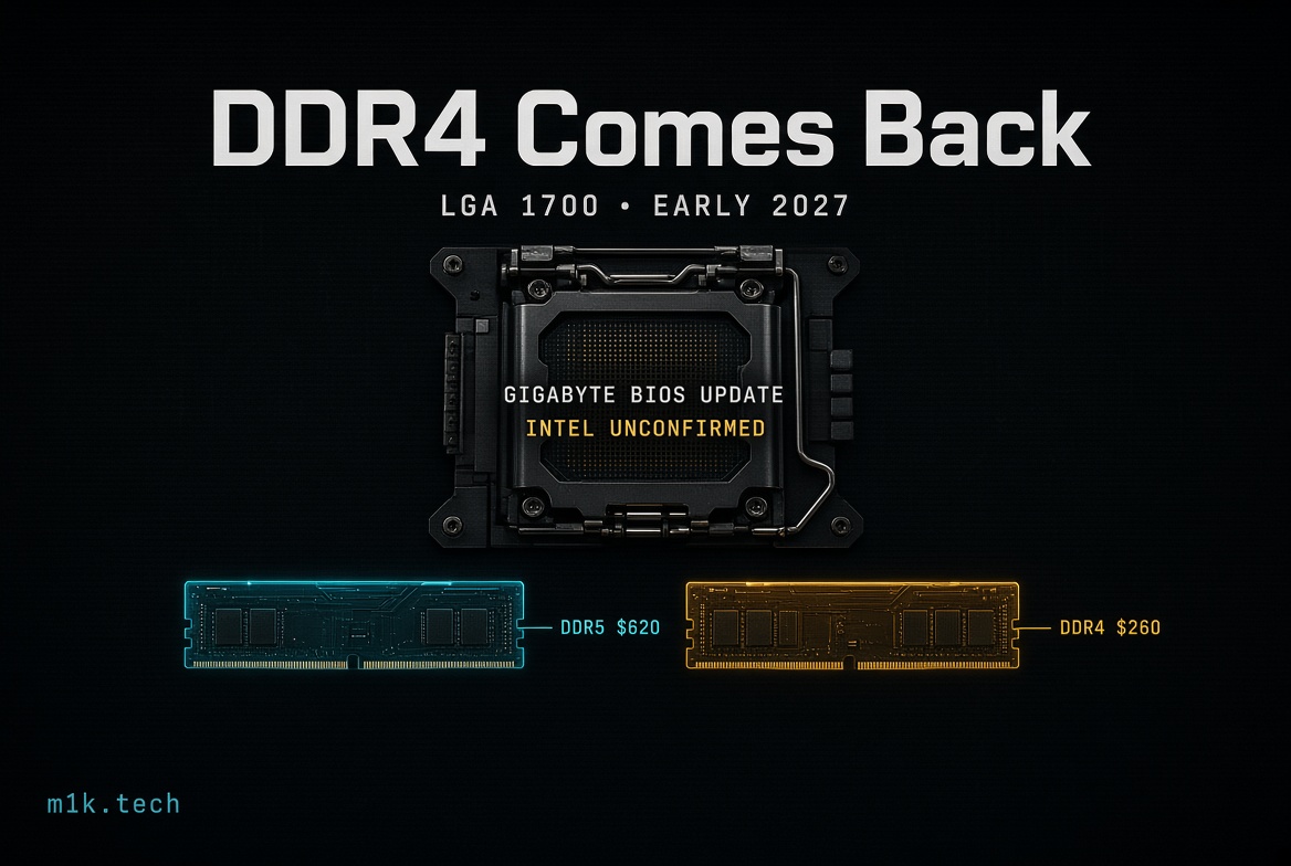 DDR4 Comes Back: LGA 1700, early 2027, Gigabyte BIOS update, Intel unconfirmed. DDR5 priced $620 vs DDR4 at $260